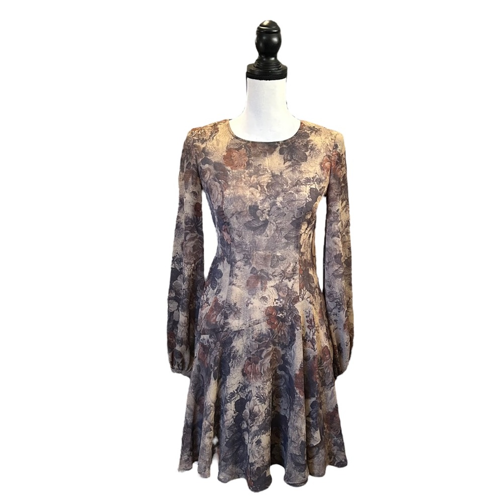 Vintage 90s Fairy Grunge Floral Long Sleeve Mini Dress Cottagecore Boho Size 2